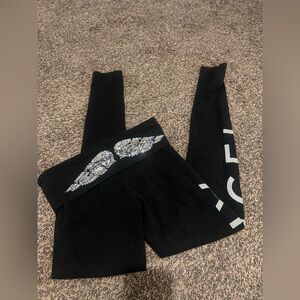 Y2K Bling Glitter Angel Foldover Yoga Pants Size Small Black
